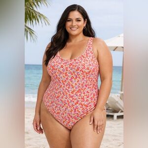 4X NWT Amazon Essentials Floral Swimsuit Pink, Blue, & Red Flowers Plus Size NEW